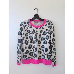 Brodie Cashmere Pink/Blue Leopard Sweater Small